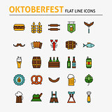 Oktoberfest Beer Colorful Flat Line Icons Set