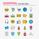 Online Shopping Colorful Flat Line Icons Set