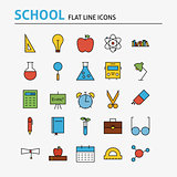 School and Education Colorful Flat Line Icons Set