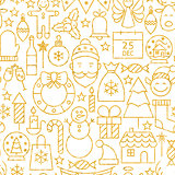 Thin Line Gold Merry Christmas Seamless Pattern