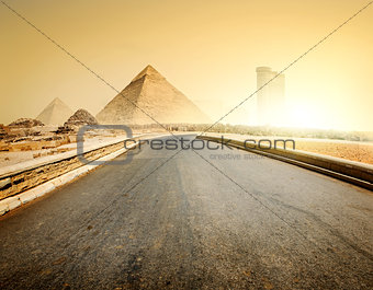 Road and pyramids