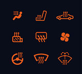 vector collection of orange car heating dashboard panel indicators
