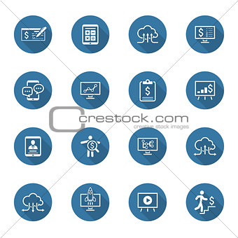 Business and Money Icons Set. Flat Design. Long Shadow.
