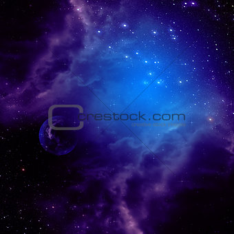 Space background with purple clouds