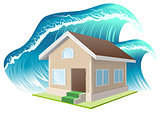 Property insurance. Flood. Wave washes away home