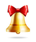 golden bell with a red bow