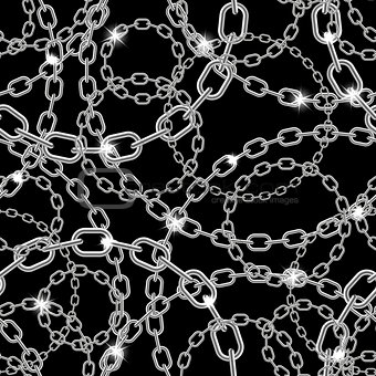 Silver chain on black.  seamless