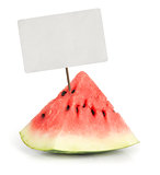 Slice of juicy red watermelon with price tag