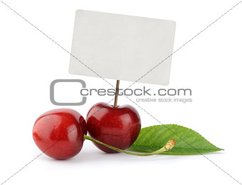 Ripe cherry berries with price tag