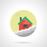 Winter house round flat color vector icon