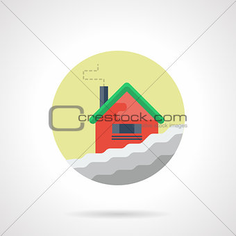 Winter house round flat color vector icon