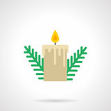 Pine branches with candle flat vector icon