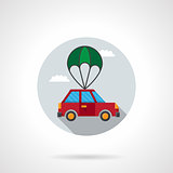 Car with parachute flat vector icon
