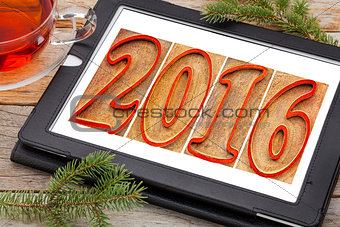 year 2016 in wood type on tablet