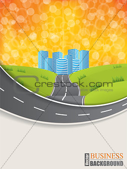 Road design brochure with sunset background
