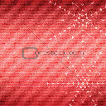 Christmas snowflakes on a red jeans texture background. 
