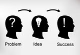 Background infographics with silhouette of human heads, business icons and text. Business concept - the problem, the idea and success