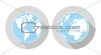 Hand drawn vector earth with long shadow on grey background