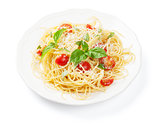 Spaghetti pasta with tomatoes and basil