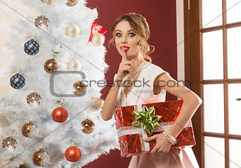 funny woman in christmas holiday 