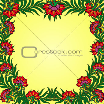 Pattern with a frame of summer flowers