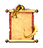 Dragon and scroll of old parchment