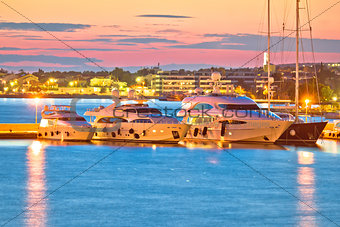 Luxury yachts at Zadar harbor evening view