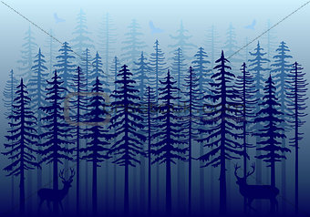 Blue winter forest, vector