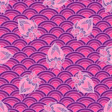 Waves and scallops  seamless pattern in purple colors