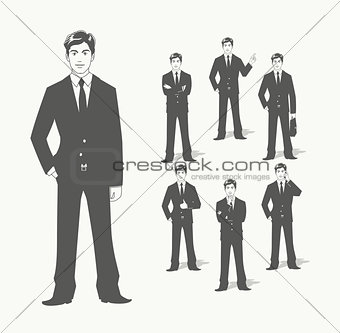 Businessman in suit. Different  poses