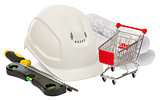 Construction helmet and shopping cart