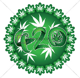 Green marijuana cannabis leaf 420 text vector illustration