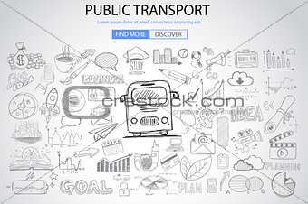 Public Transports concept wih Doodle design style