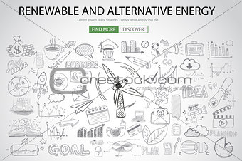 Renewable and Alternative Energy concept with Doodle design sty