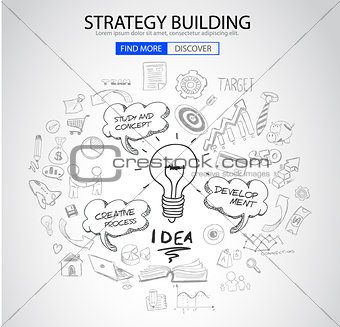 Strategy Building concept with Doodle design style