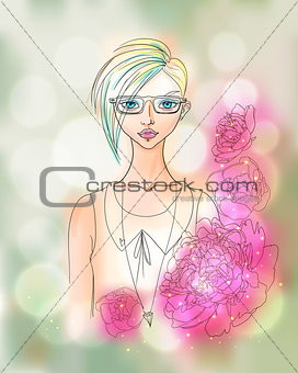 Creative Watercolor Vector Hipster Girl Portrait