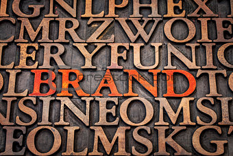 brand word abstract in wood type