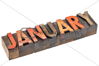 January month in wood type