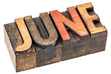 June month in wood type