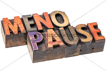 menopause word in wood type