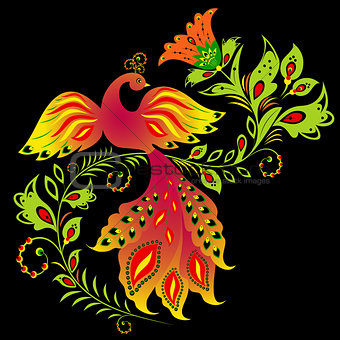 Colorful bird and flower