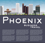 Phoenix Skyline with Grey Buildings, Blue Sky and copy space