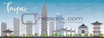 Taipei skyline with grey landmarks and blue sky