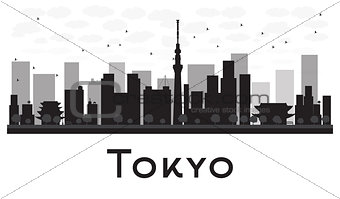 Tokyo City skyline black and white silhouette.
