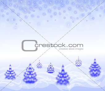 Landscape with Christmas trees and snowflakes. EPS10 vector illustration