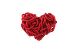 Red Heart shape isolation from the rope is coiled on white background