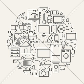 Internet of Things Line Icons Set Circle Shape