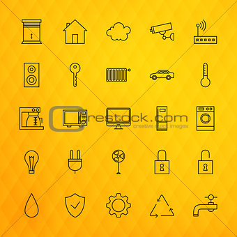 Smart House Technology Line Icons Set over Polygonal Background