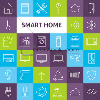 Vector Line Art Smart Home Icons Set