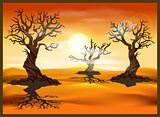 desert landscape with dead trees